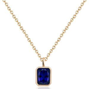 Sapphire Necklaces 14K Gold Dainty Rectangle Necklace Birthstone Navy Blue Penda
